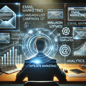 A person using futuristic digital marketing tools and analytics holograms.