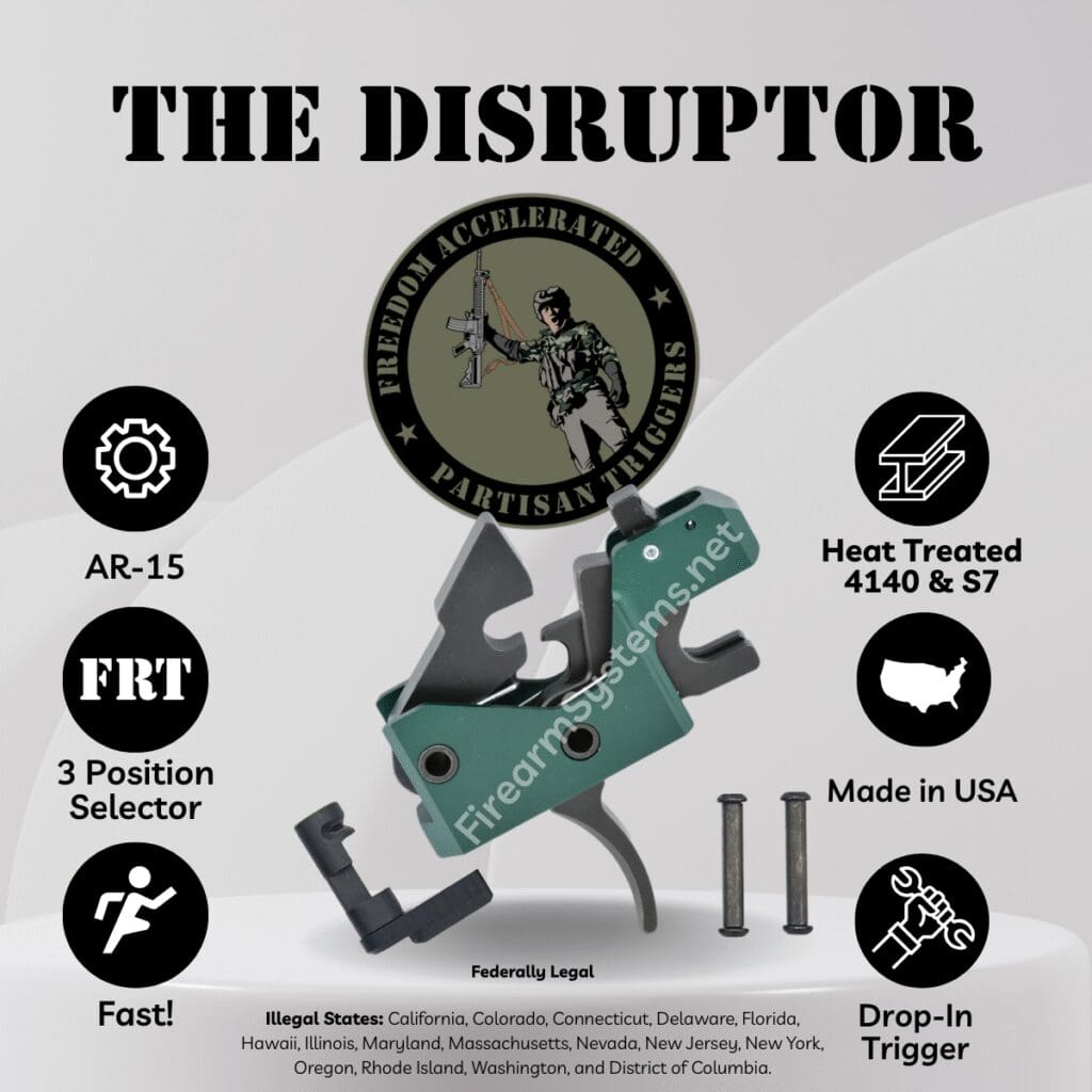 Partisan Disruptor AR-15 Forced Reset Trigger drop-in cassette with anti-walk pins.