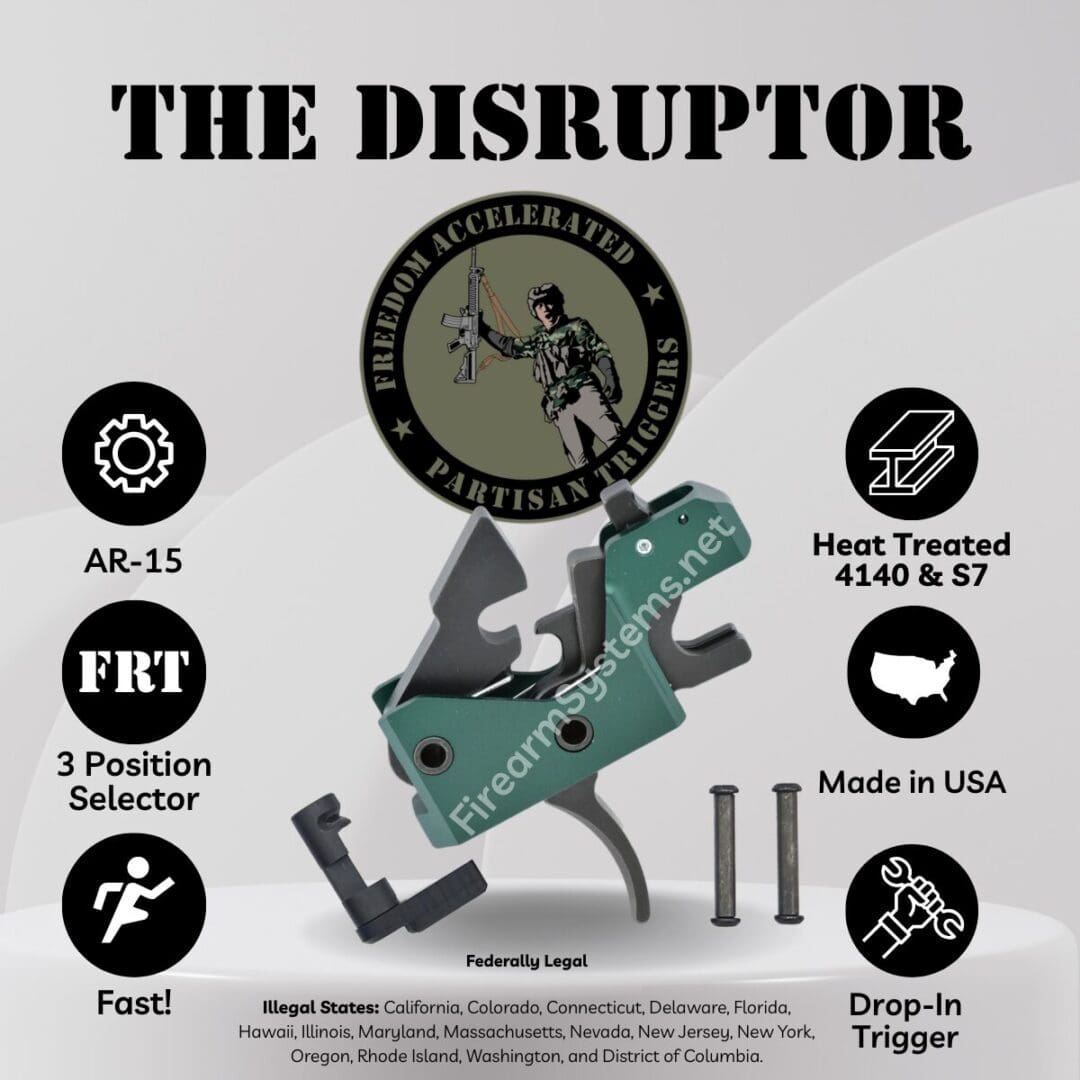 Partisan Disruptor AR-15 Forced Reset Trigger drop-in cassette with anti-walk pins.