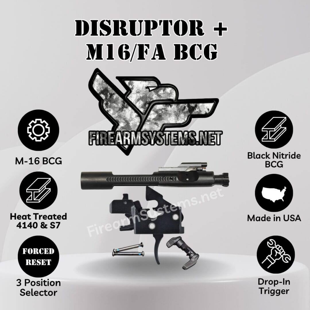 Triggered Company Disruptor ambidextrous selector bundled with M16 bolt carrier group